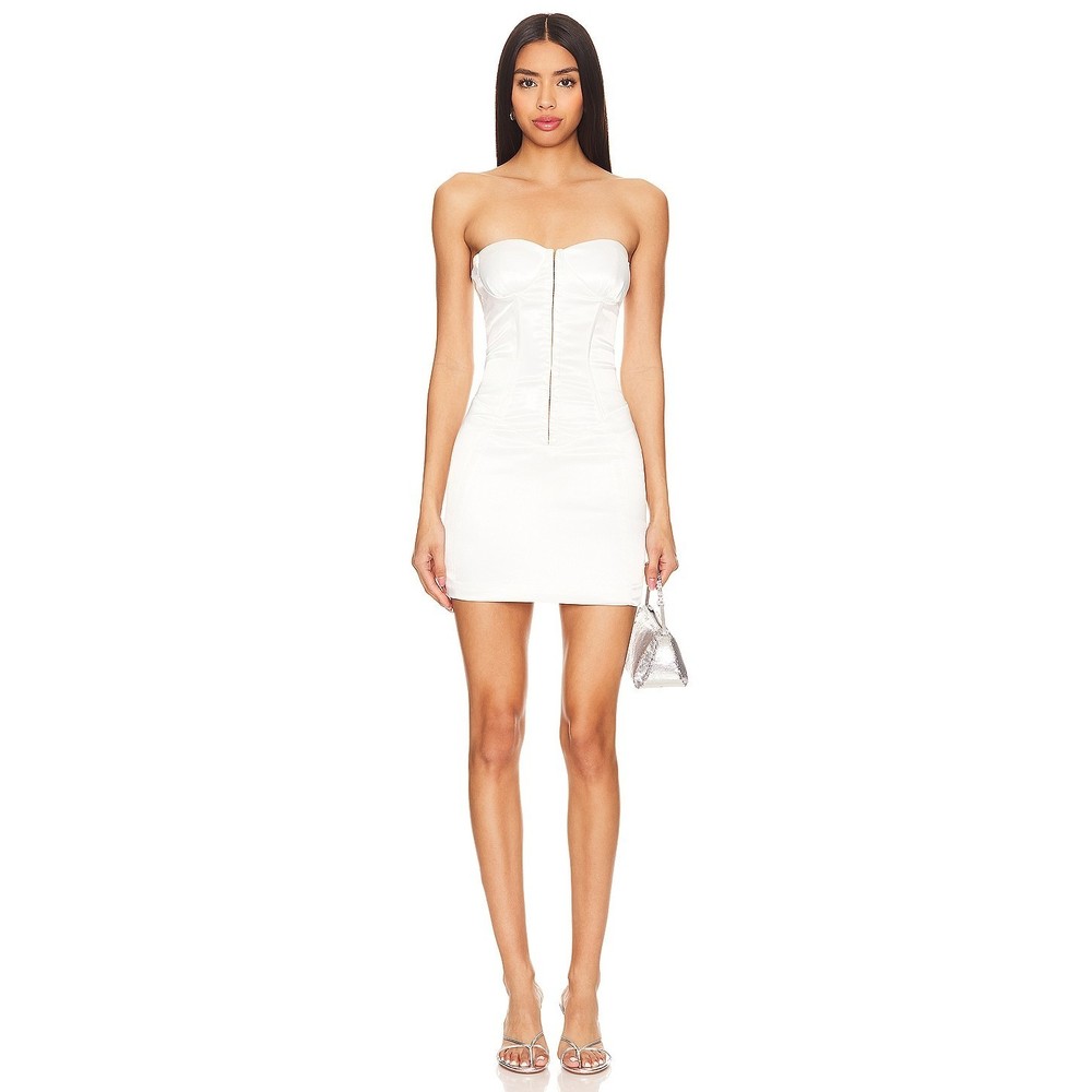 superdown Seline Mini Dress in Off White strapless satin mini corset